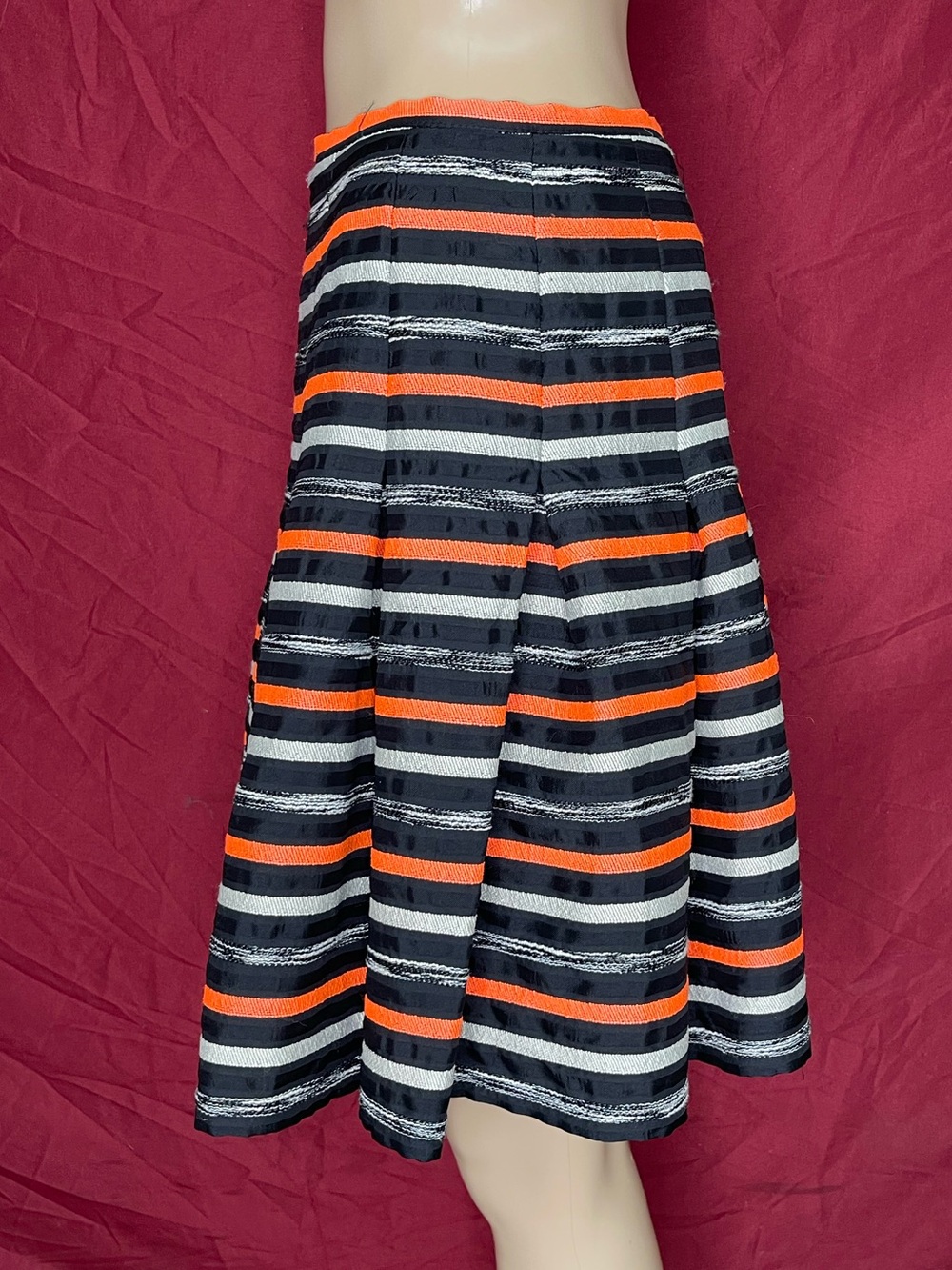 Anthropologie HD in Paris Neon Orange Black Striped Pleated Skater Skirt Size 2 - Picture 4 of 6